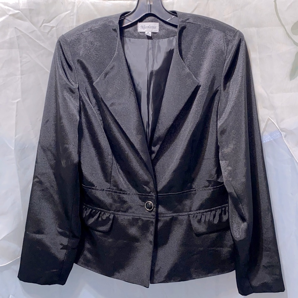 NICOLETTE BLK POLYESTER 1-BUTTON BLAZER SZ 14
